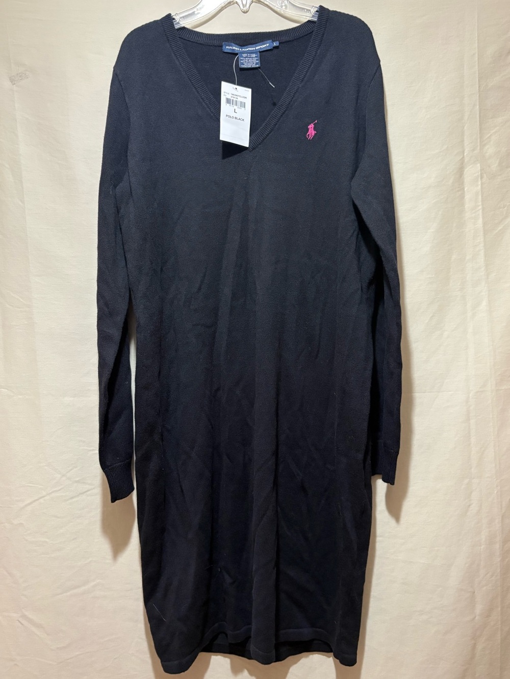Ralph Lauren NWT Black V-Neck Sweater Dress Size L - Picture 4 of 7